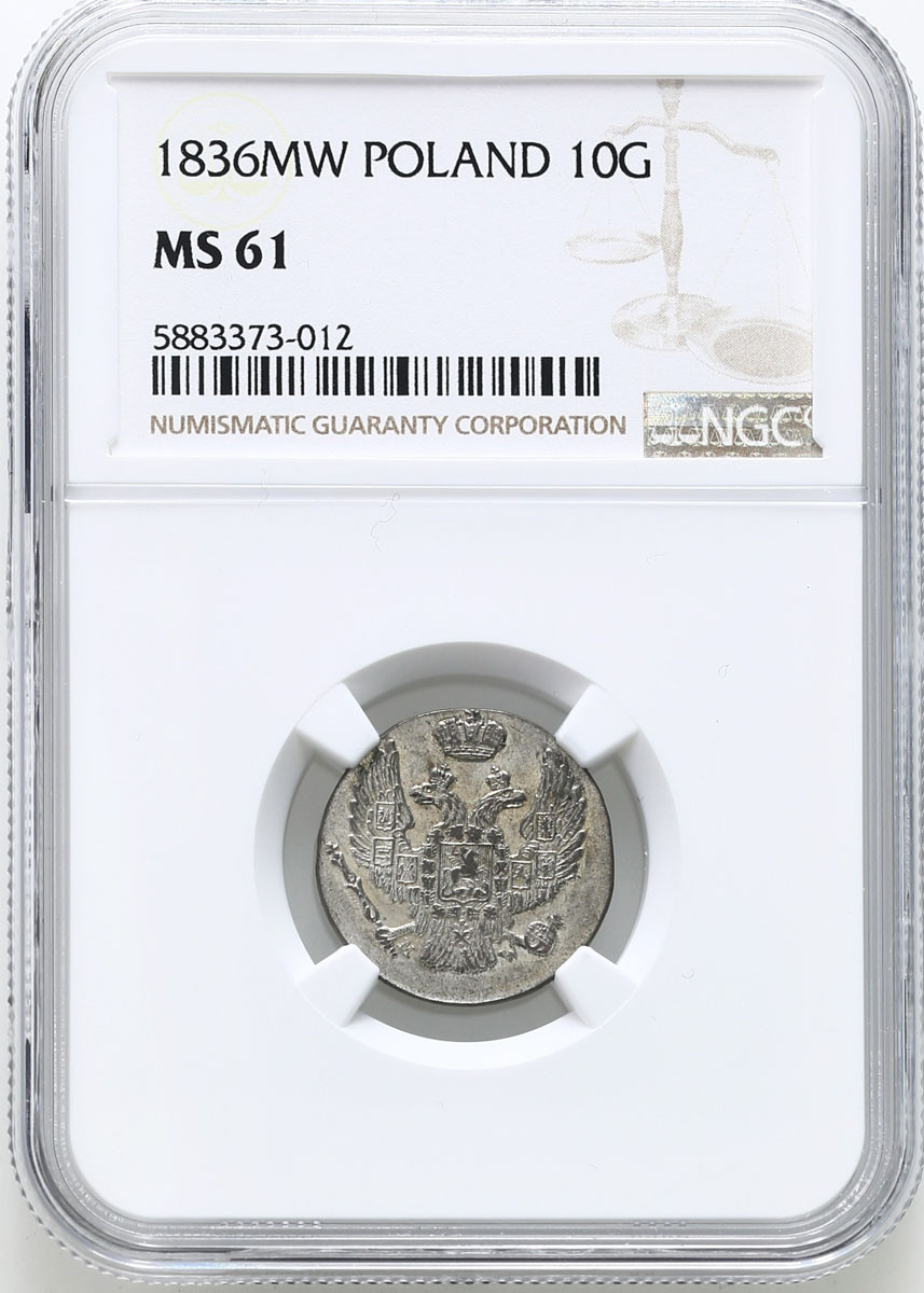 Polska XIX w. / Rosja, Mikołaj I. 10 groszy 1836, Warszawa NGC MS61 – PIĘKNE